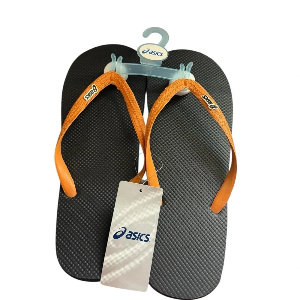 Asics Mens Ciabatta Slik Slip On Pool Thong Sandals 15 Black/Orange Beach Resort